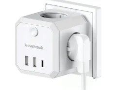 Travelhawk Schuko Stecker^7-in-1 USB Steckdosenadapter - White