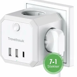 Travelhawk Schuko Stecker^7-in-1 USB Steckdosenadapter - White