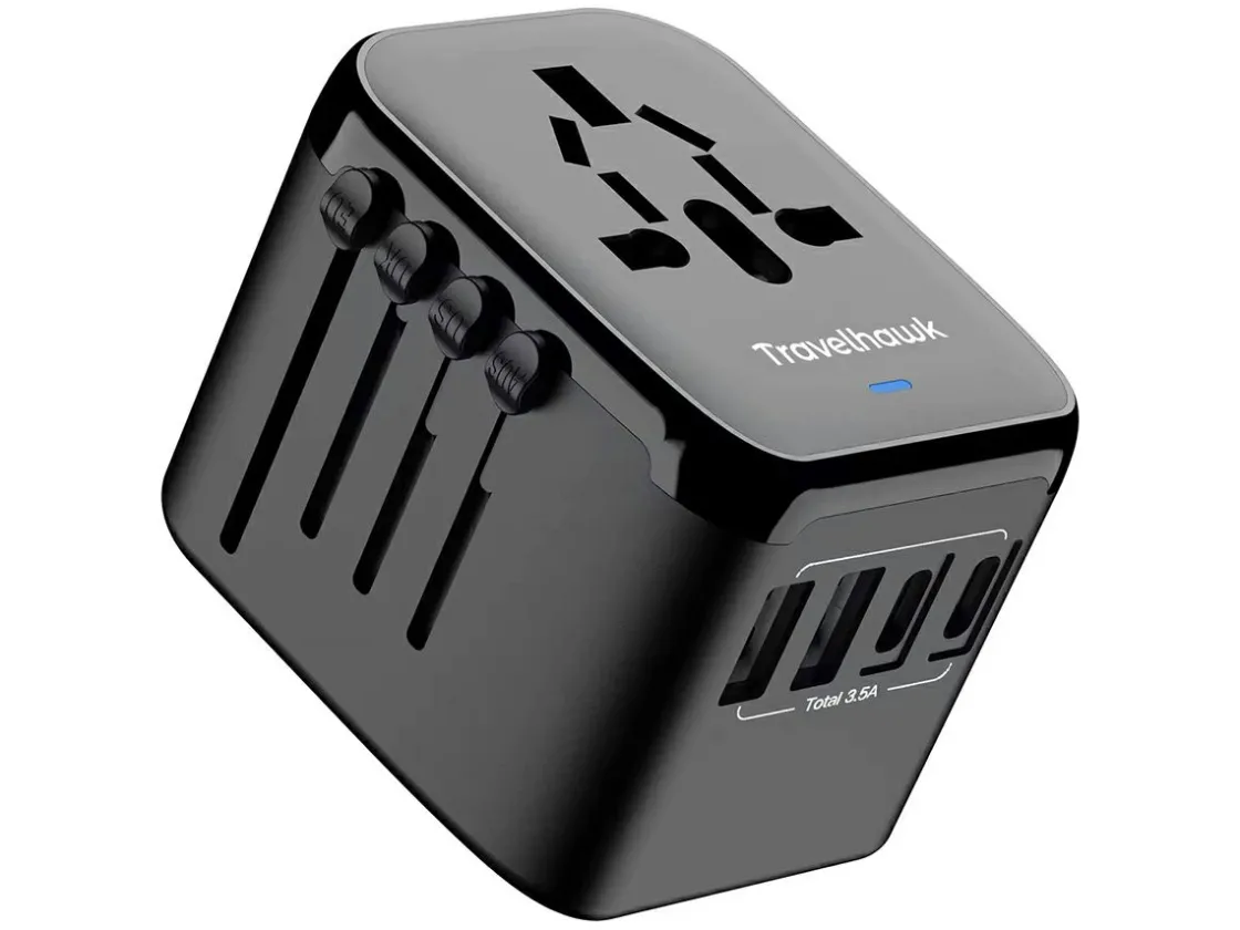 Travelhawk Schuko Stecker-4x USB Universal Weltreiseadapter