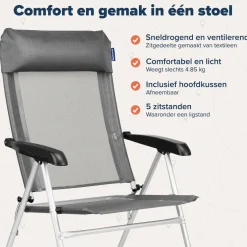 TRVLMORE Campingstühle Mit Verstellbarer Rückenlehne|Klappstühle^5 Positionen Campingstuhl - Grey