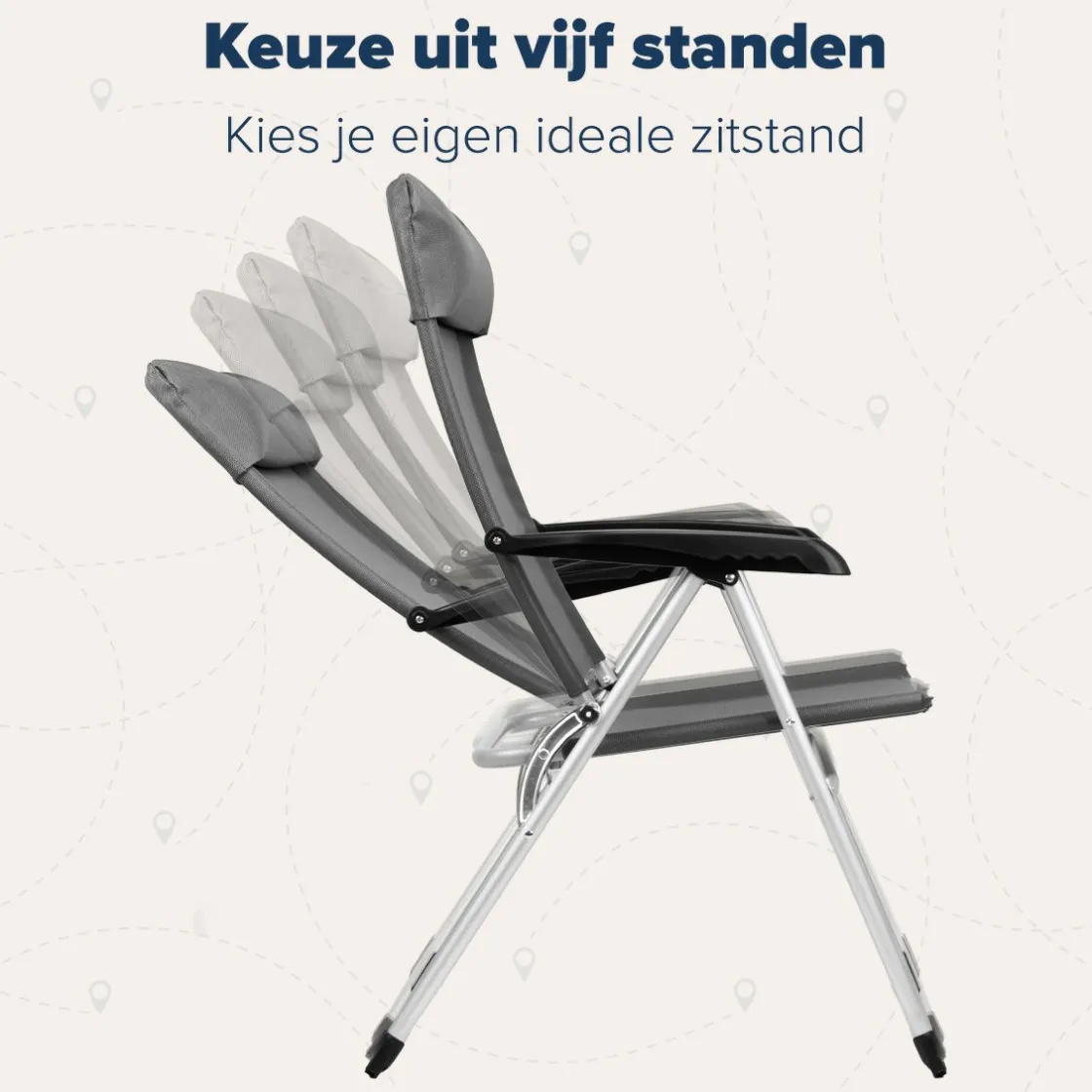 TRVLMORE Campingstühle Mit Verstellbarer Rückenlehne|Klappstühle^5 Positionen Campingstuhl - Grey