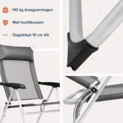 TRVLMORE Campingstühle Mit Verstellbarer Rückenlehne|Klappstühle^5 Positionen Campingstuhl - Grey