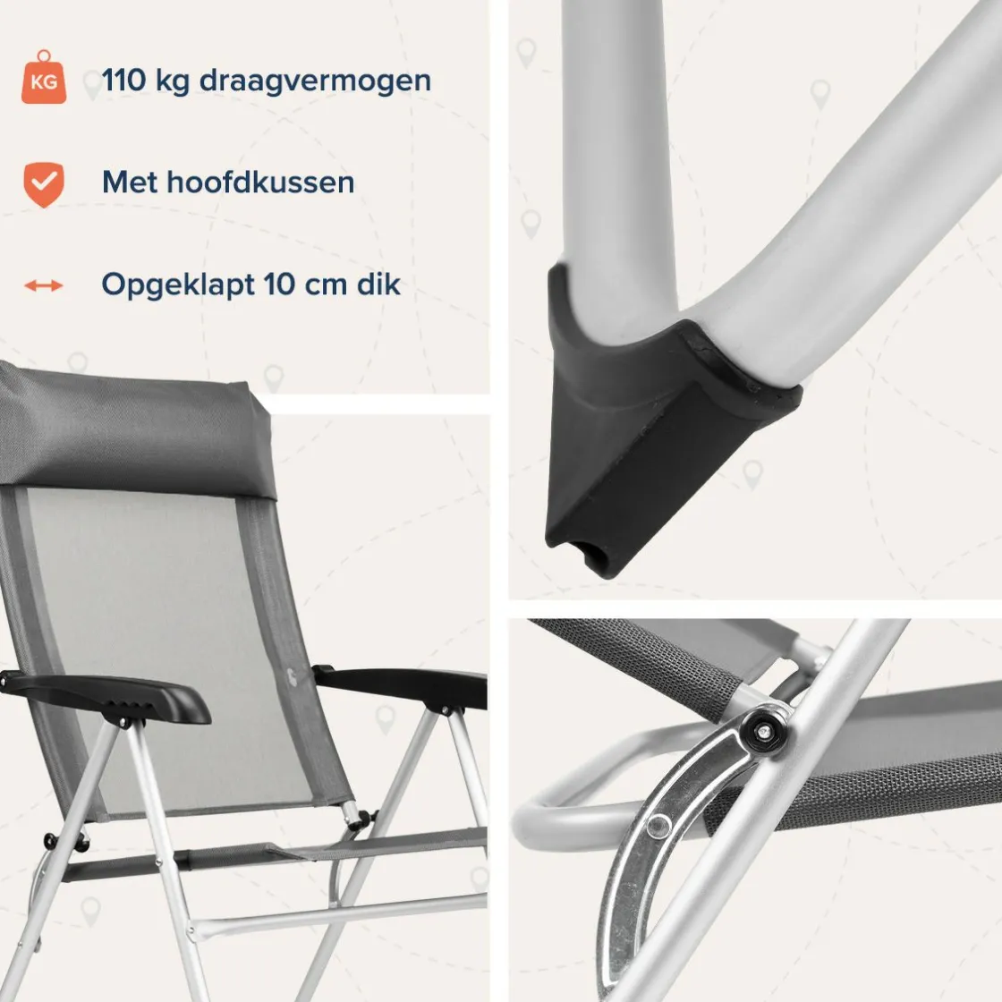 TRVLMORE Campingstühle Mit Verstellbarer Rückenlehne|Klappstühle^5 Positionen Campingstuhl - Grey
