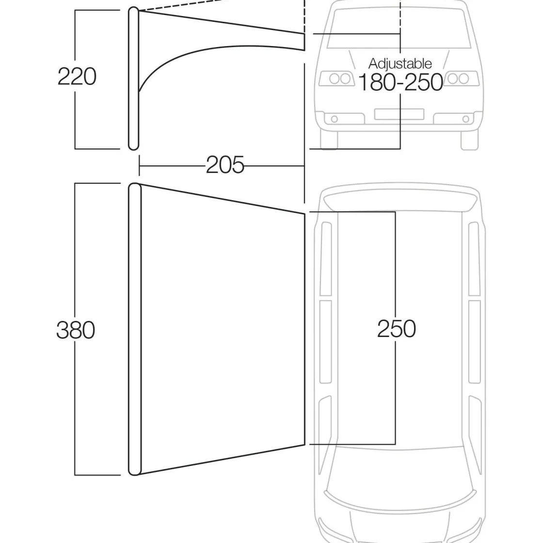 Vango Universal Sonnensegel Wohnwagen|Universal Sonnensegel Wohnwagen^Airbeam Sky Canopy Caravan-Vorzelt - 250 cm