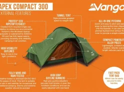 Vango Trekkingzelte|Zelt 3 Personen-Apex Compact 300 Zelt – Green