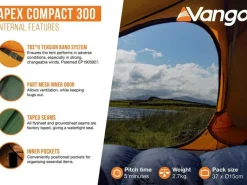 Vango Trekkingzelte|Zelt 3 Personen-Apex Compact 300 Zelt – Green