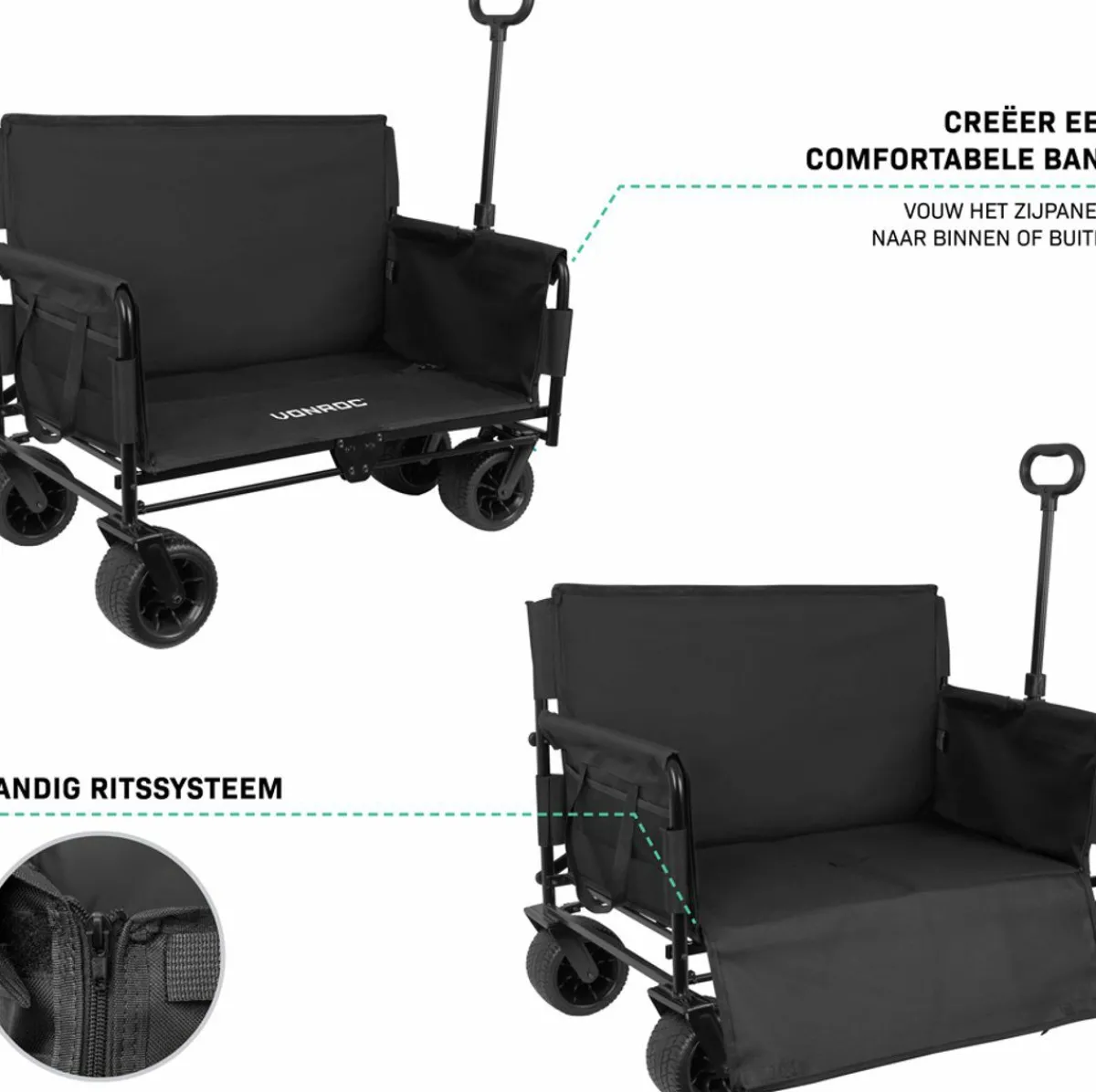 VONROC 120 kg Schubkarre mit Sitzfunktion< Bollerwagen