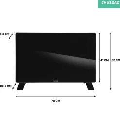 VONROC Elektroheizungen|Elektroheizungen-2000 watt Konvektorheizung mit Glasplatte - Black