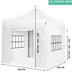 VONROC Premium 3 x 3 easy-up Partyzelt mit Seitenwände - White< Partyzelte
