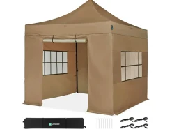 VONROC Partyzelte^Premium 3 x 3 easy-up Partyzelt mit Seitenwände - Beige