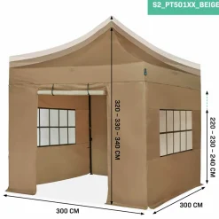 VONROC Partyzelte^Premium 3 x 3 easy-up Partyzelt mit Seitenwände - Beige