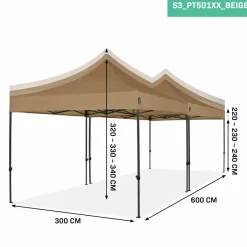 VONROC Partyzelte-Premium 6x3 easy-Up Partyzelt mit verbindungs-set - Beige