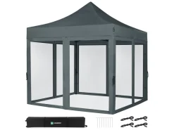 VONROC Partyzelte-Premium 3x3 Pavillon mit Moskitonetz-Seitenwände - Grey