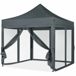 VONROC Partyzelte-Premium 3x3 Pavillon mit Moskitonetz-Seitenwände - Grey