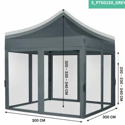 VONROC Partyzelte-Premium 3x3 Pavillon mit Moskitonetz-Seitenwände - Grey