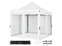 VONROC Premium 3x3 Pavillon mit Moskitonetz-Seitenwände - White< Partyzelte