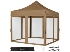 VONROC Partyzelte-Premium 3x3 Pavillon mit Moskitonetz-Seitenwände - Beige