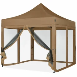 VONROC Partyzelte-Premium 3x3 Pavillon mit Moskitonetz-Seitenwände - Beige