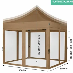VONROC Partyzelte-Premium 3x3 Pavillon mit Moskitonetz-Seitenwände - Beige