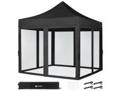 VONROC Partyzelte^Premium 3x3 Pavillon mit Moskitonetz-Seitenwände - Black