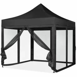 VONROC Partyzelte^Premium 3x3 Pavillon mit Moskitonetz-Seitenwände - Black