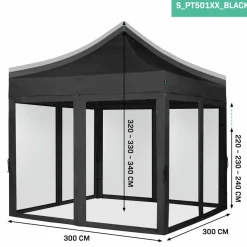 VONROC Partyzelte^Premium 3x3 Pavillon mit Moskitonetz-Seitenwände - Black