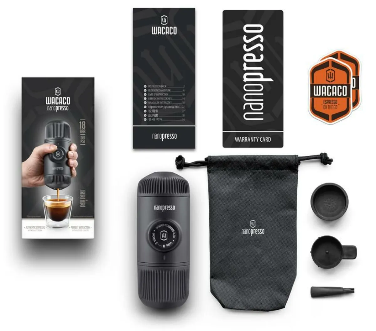 Wacaco Nanopresso tragbare Espressomaschine + Hülle - Black< Kaffeemaschinen