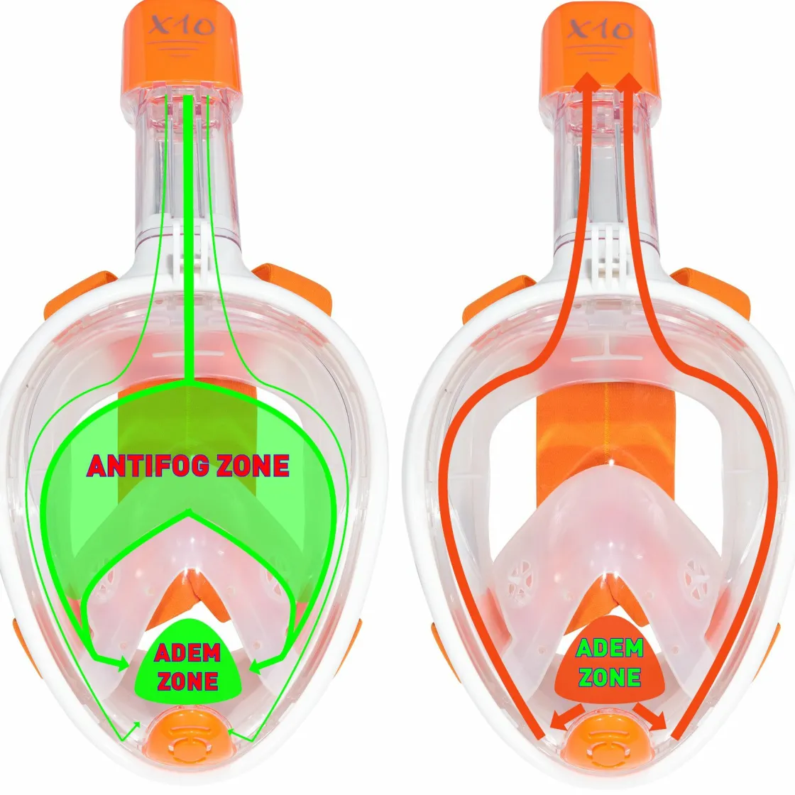 Markenlos Schnorcheln & Tauchen^X10 Erwachsene S/M Schnorchelmaske - Orange